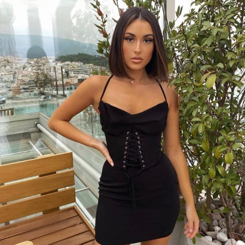 V Neck Suspender Dress FashionExpress