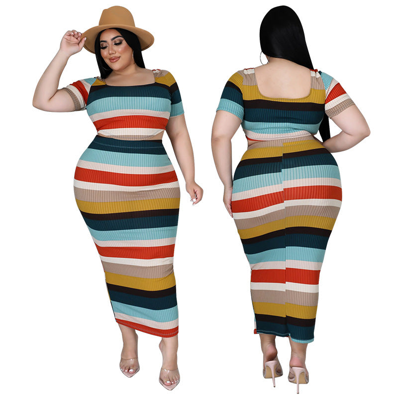 Plus Size Women Clothes  Autumn New Horizontal Two-Piece Dress  New