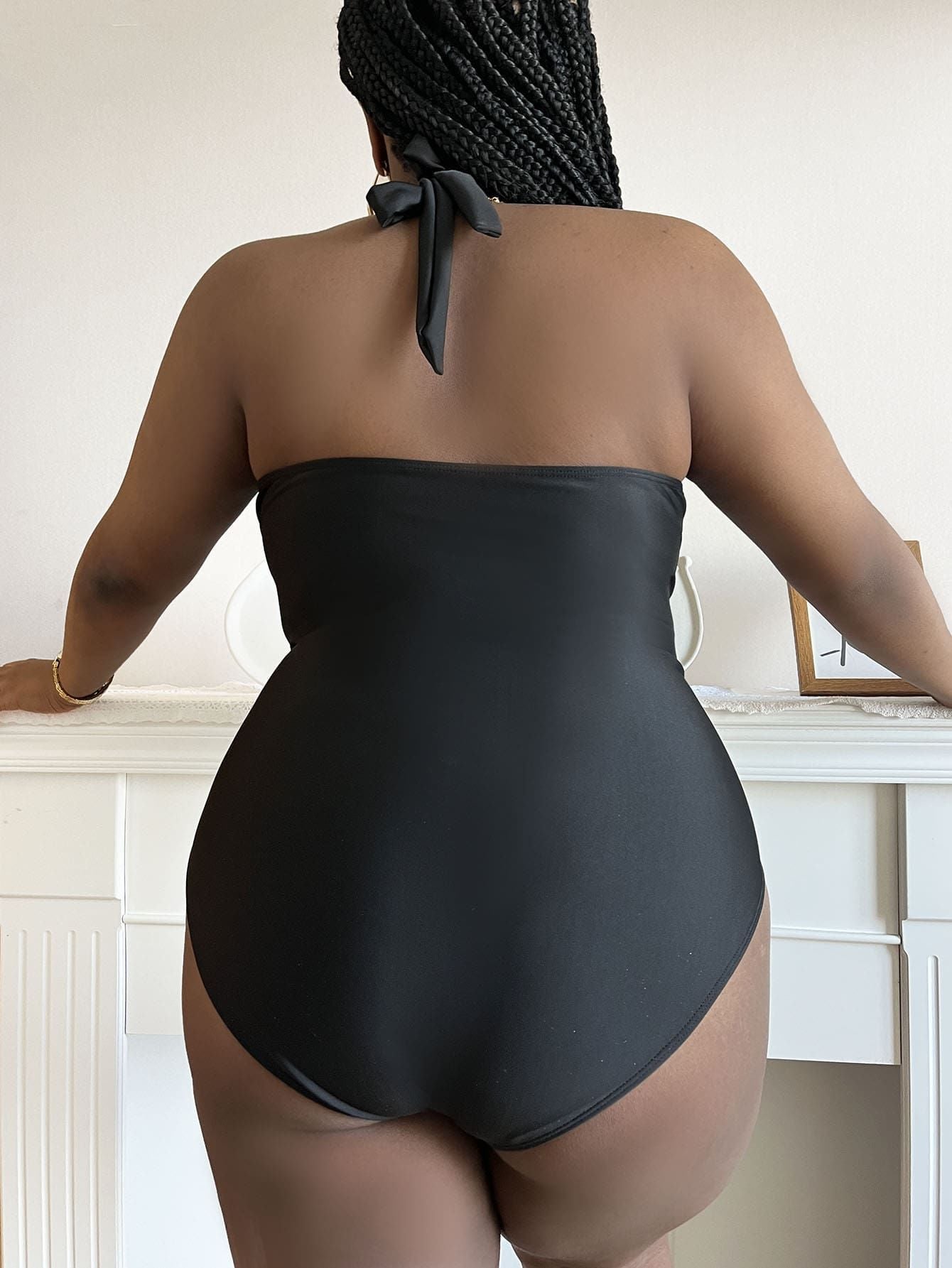 Plus Size Sexy Deep V Plunge Back Lace-up One-Piece Swimsuit Bikini
