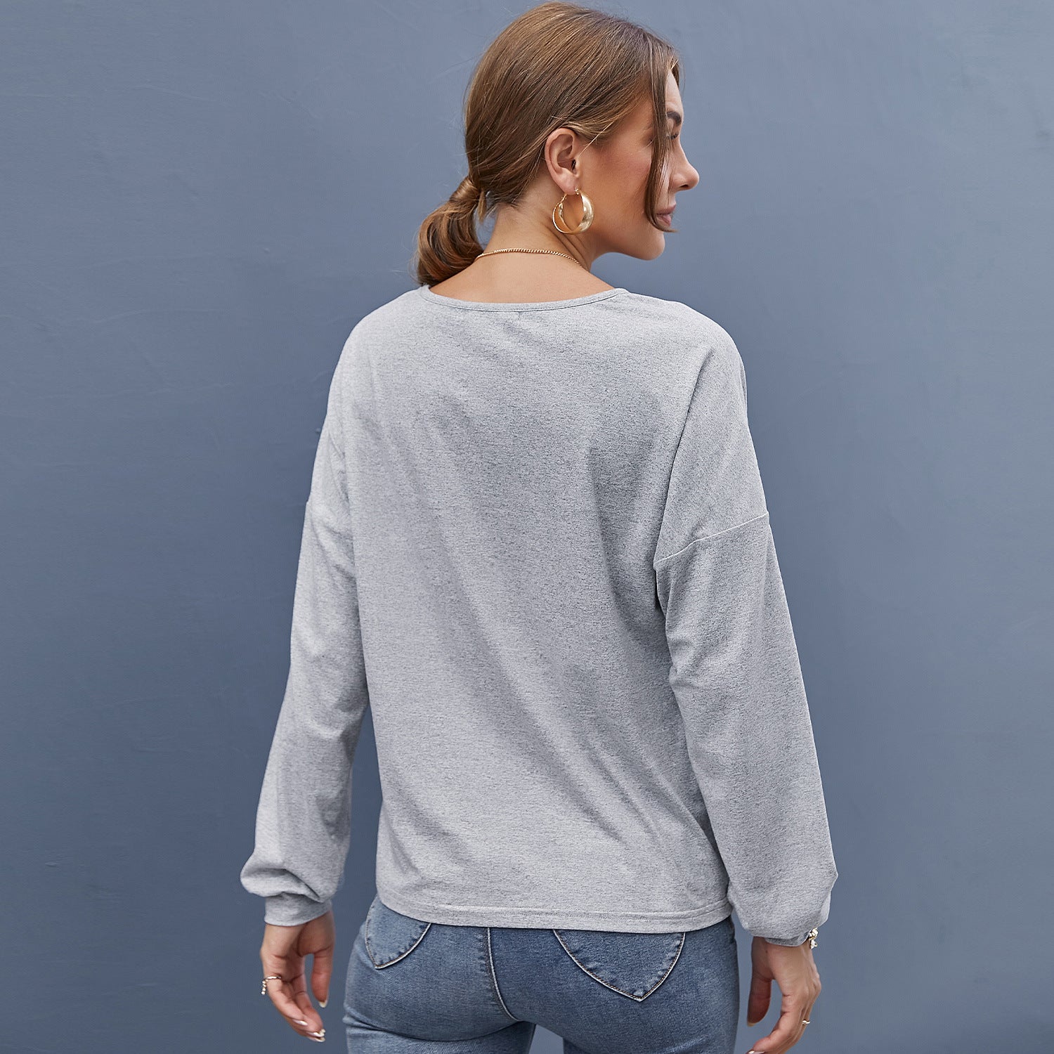 Round Neck Long Sleeve Pullover Shirt FashionExpress