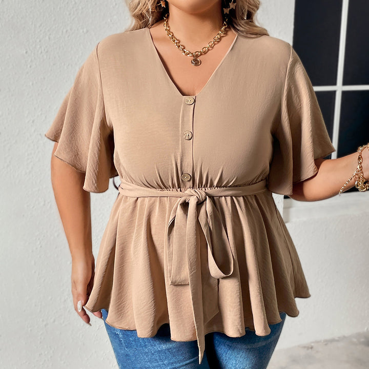 Plus Size Popular Summer V neck Slimming Casual Women Top - Rswank