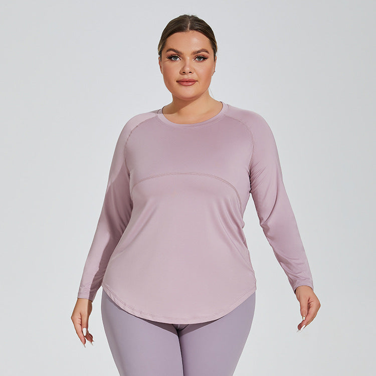 Plus Size Women Long Thigh Length Thin Yoga Wear Mesh Beauty Back Breathable Long Sleeve Running Fitness Top Sportswear