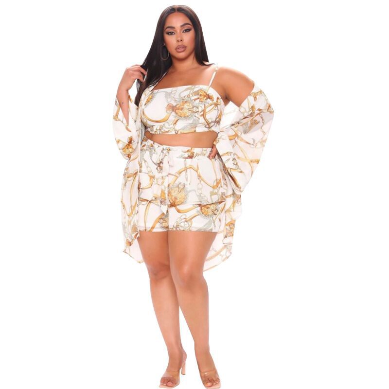 Plus Size Women Clothing Loose Summer Sexy Casual Set Three Piece Set