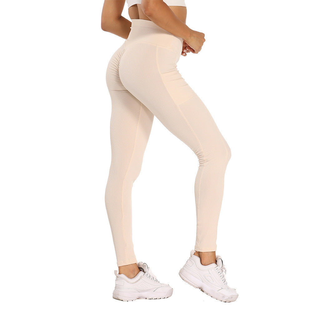 vertical pattern small pit strip side pocket High Waist Sports Fitness slim hip lifting Yoga Pants FashionExpress