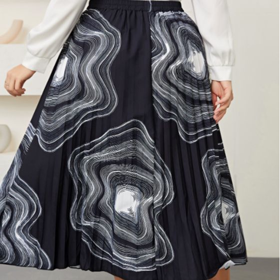 Plus Size  Skirt High Waist Retro Office Sheath Printed Pleated Skirt