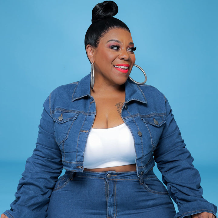 Plus Size Plus Size Women Clothing Autumn Winter Denim Two-Piece Suit Pleated Pile Pants