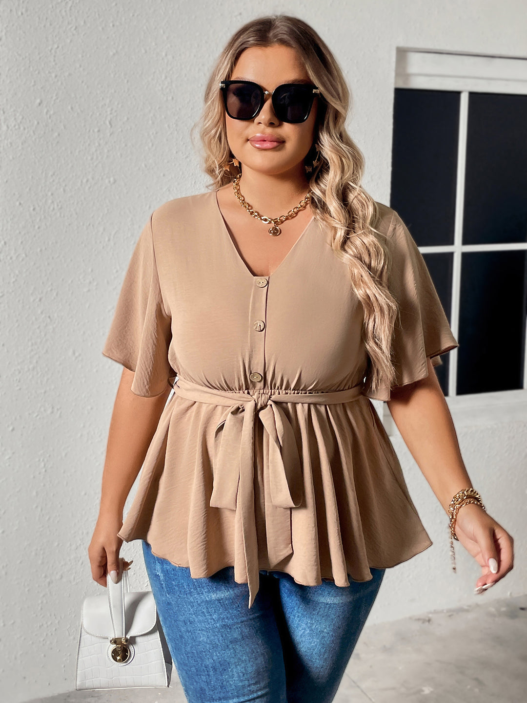 Plus Size Popular Summer V neck Slimming Casual Women Top - Rswank