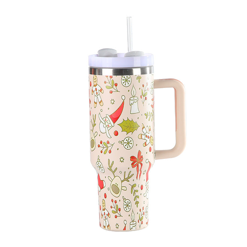 Rswank 5D Christmas Thermos Mug with handle, stainless steel, large capacity, portable kitchen and dining car mug.