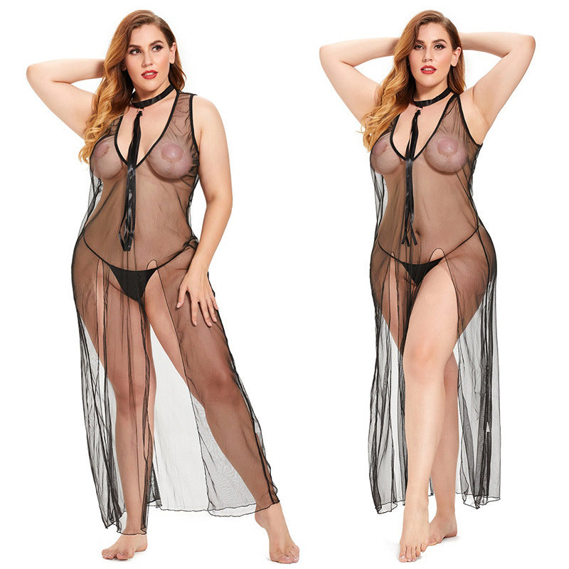 Plus Size Sexy Lingerie  Sexy Sleepwear Transparent Sexy Tulle Dress