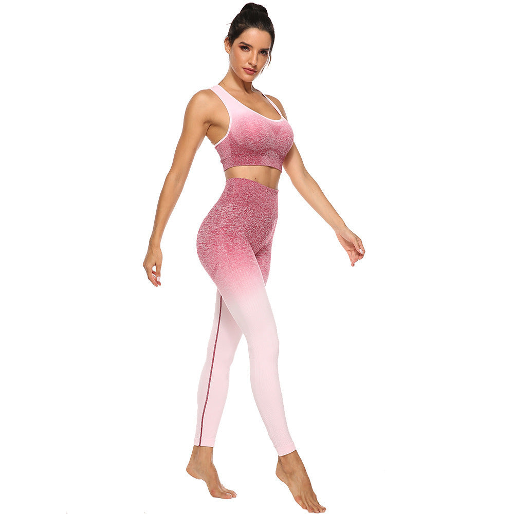 Sports outdoor  seamless yoga clothes gradient high elastic nylon tights sports bra set FashionExpress