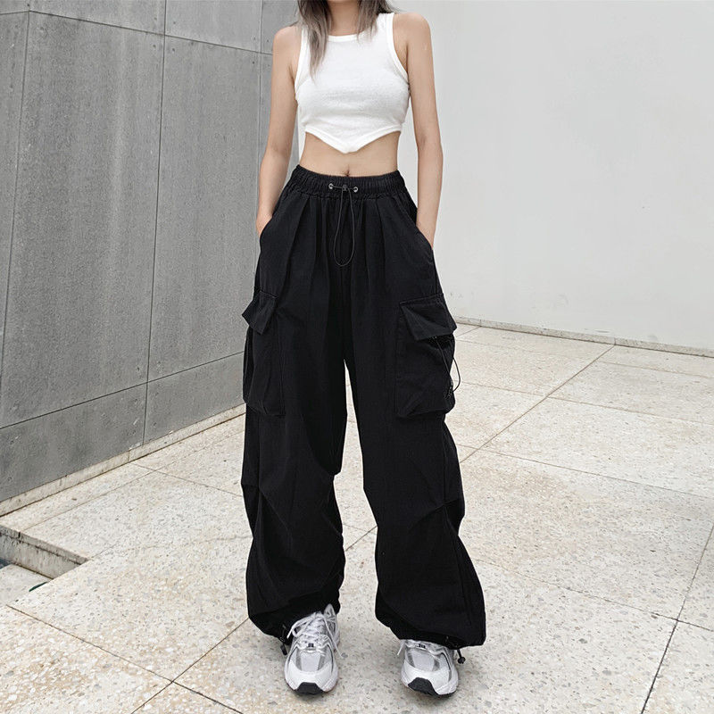 Y2K Black Baggy Wide Leg Cargo Pants Rswank