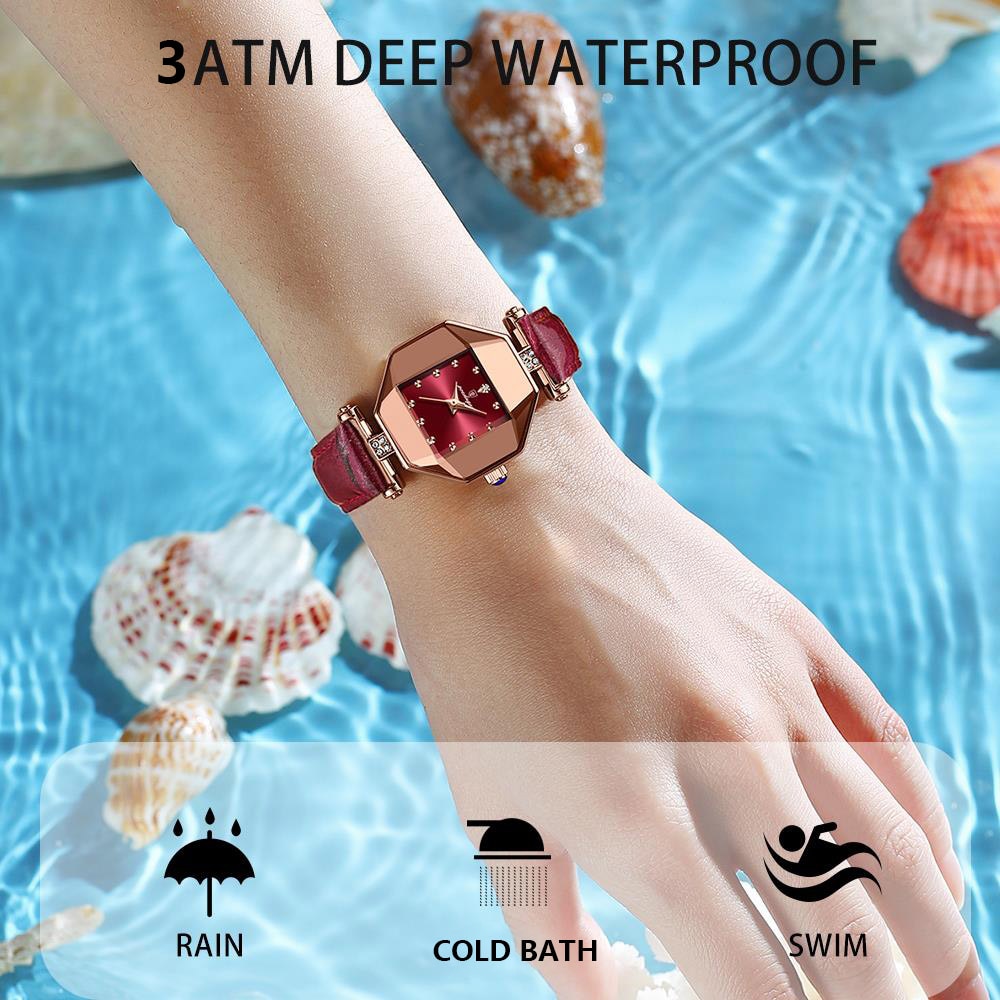 2022 Luxury Quartz Watch Girl's Elegant Fashion Red Dial Waterproof Ladies Leather Watches Women High Quality Rswank