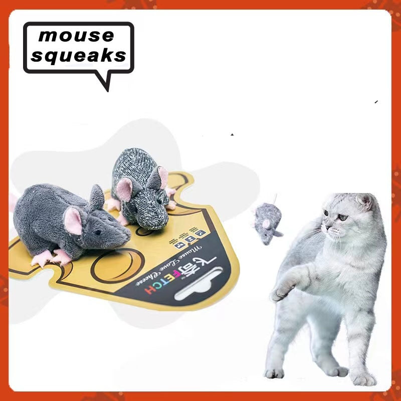 2pcs Set Cat Toys Mouse Shape Squeaking Cute Plush BiteToy