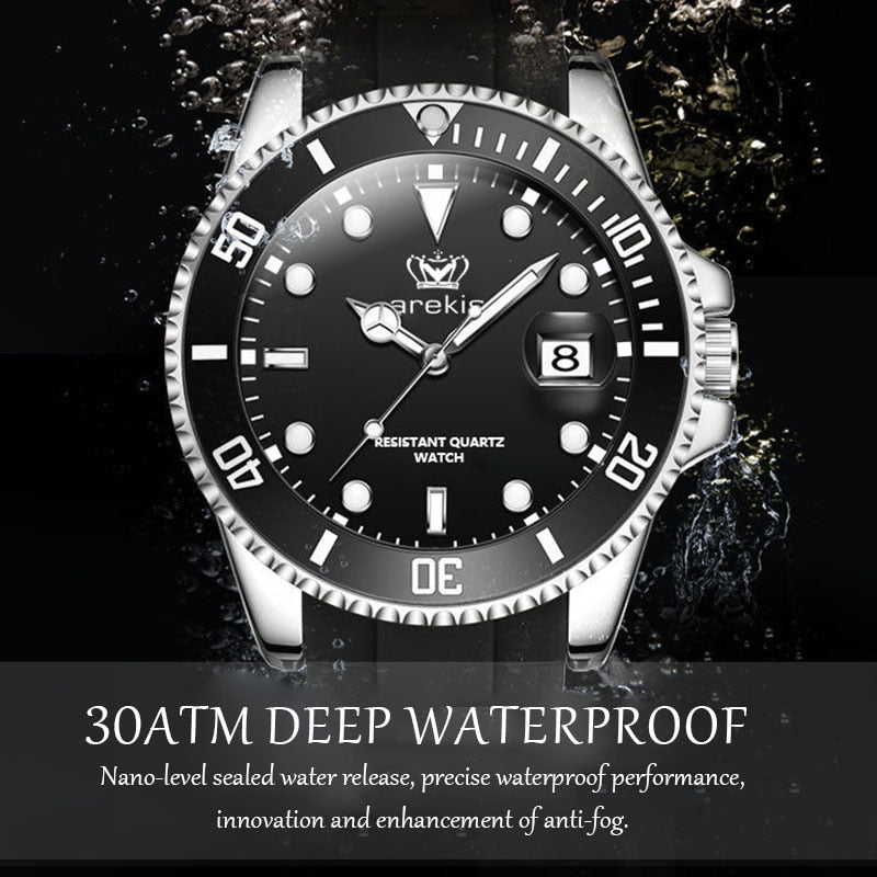 POEDAGAR Top Brand Luxury Fashion Silicone Strap Green Dial Diver Watch Men Waterproof Date Quartz Clock Gift Rswank