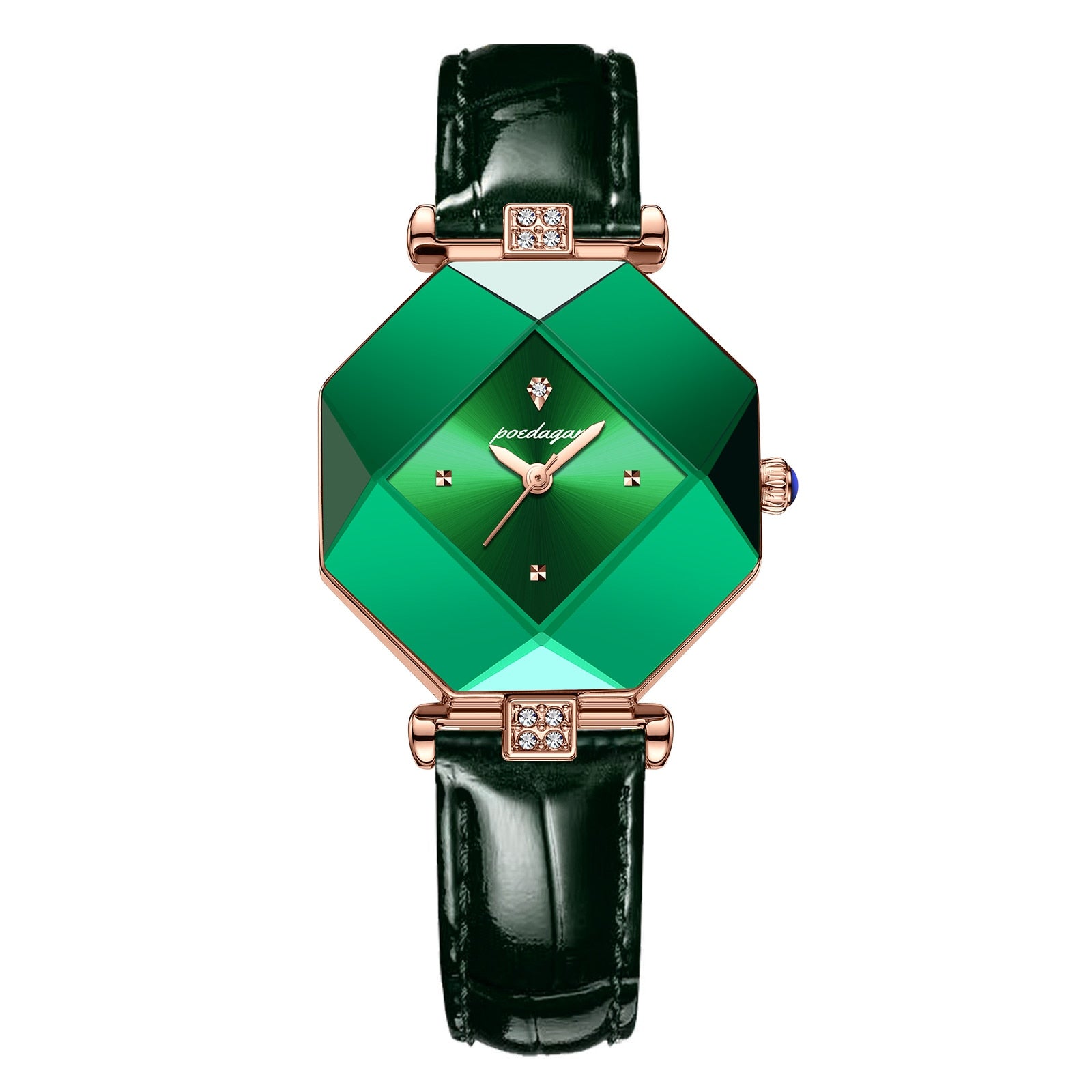 POEDAGAR High Quality Luxury Women's Watch Diamond Quartz Waterproof Ladies Green Leather Watches Fashion Rswank