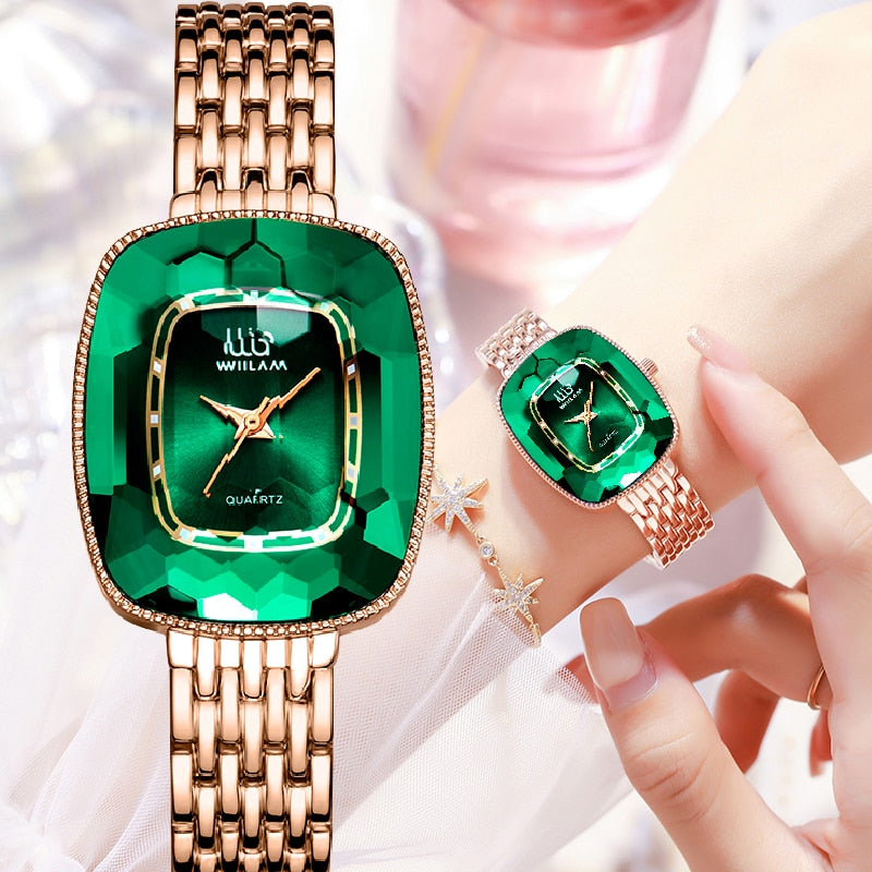 WIILAA 2022 Green Diamond Style Luxury Women Quartz Watch Creative Unique Ladies Wrist Watch Rswank