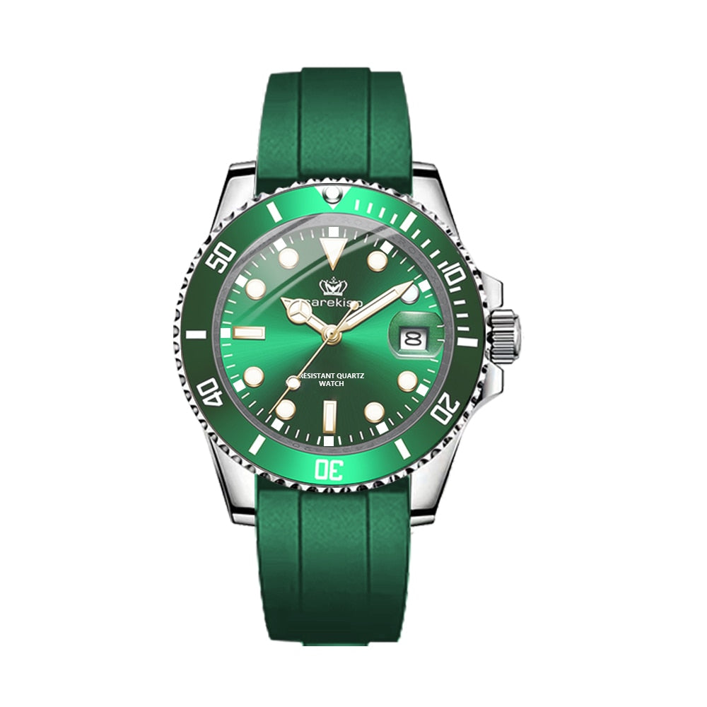 POEDAGAR Top Brand Luxury Fashion Silicone Strap Green Dial Diver Watch Men Waterproof Date Quartz Clock Gift Rswank