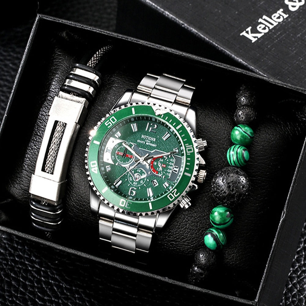New Business Men's Watch Gift Three Piece Set Calendar Men's Quartz Watch  Reloj De Hombre Rswank
