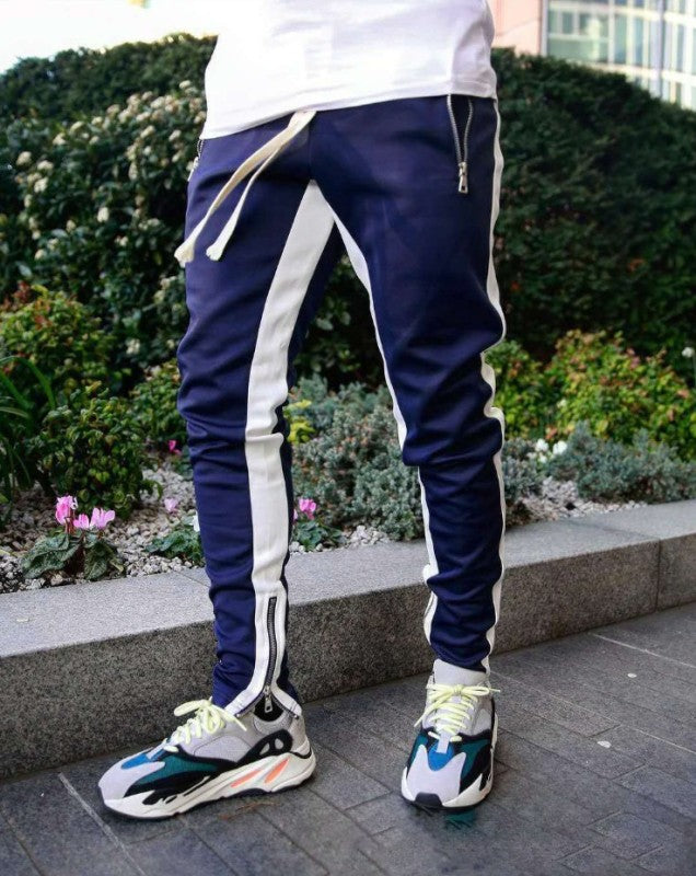 Men's color-block casual double-pocket multi-zipper sportspants kakaclo