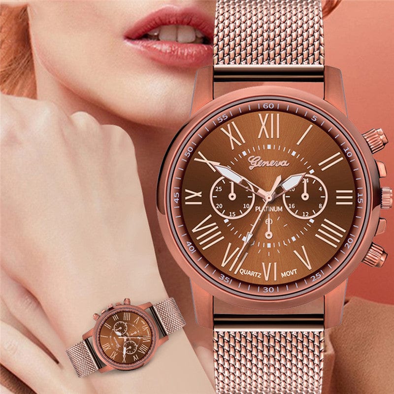 Dual-faced Roman Numeral Mesh Band Quartz Unisex Watch Rswank