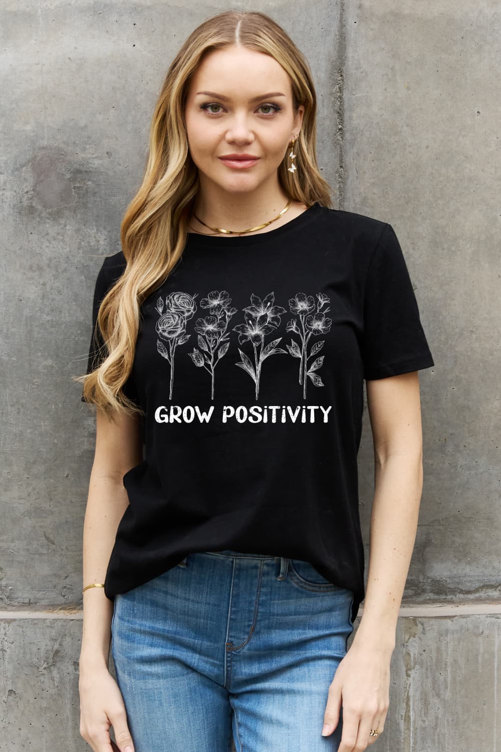 Simply Love GROW POSITIVITY Graphic Cotton Tee