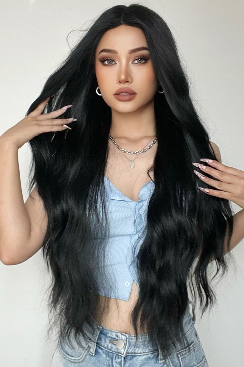Full Machine Long Wave Synthetic Wigs 28'' Trendsi
