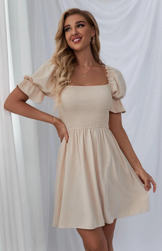 Women's Puff Sleeve Short Sleeve Solid Color Dress kakaclo