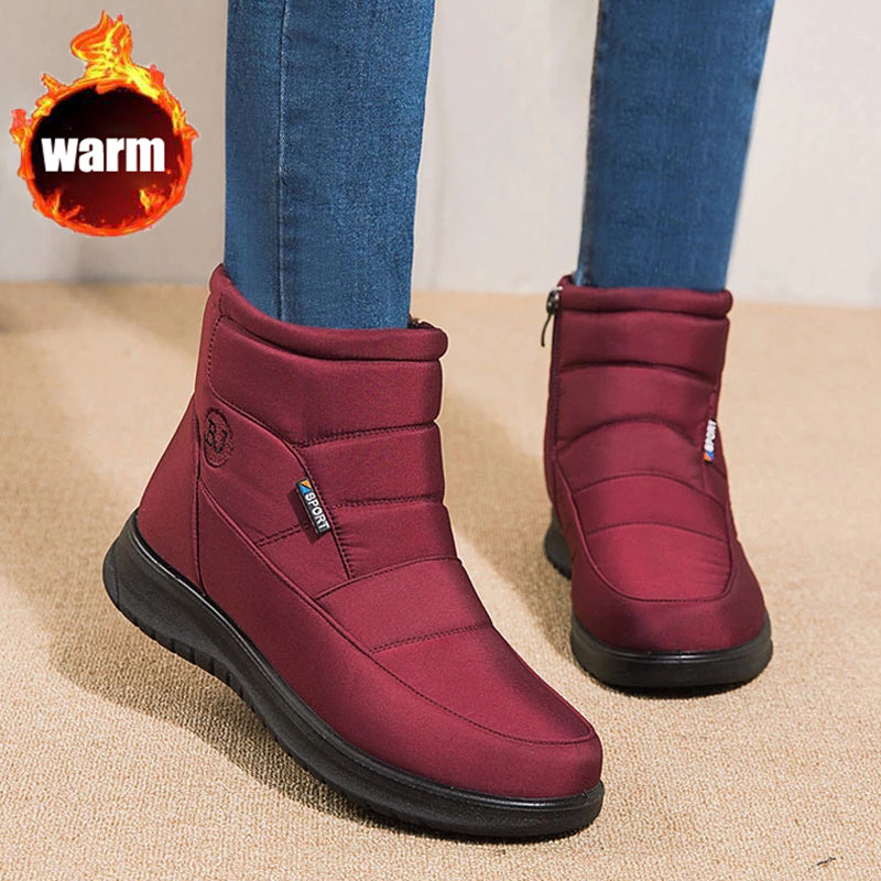 Ankle Boots For Women Non-slip Waterproof Snow Boots Flat Heels Warm Shoes Rswank