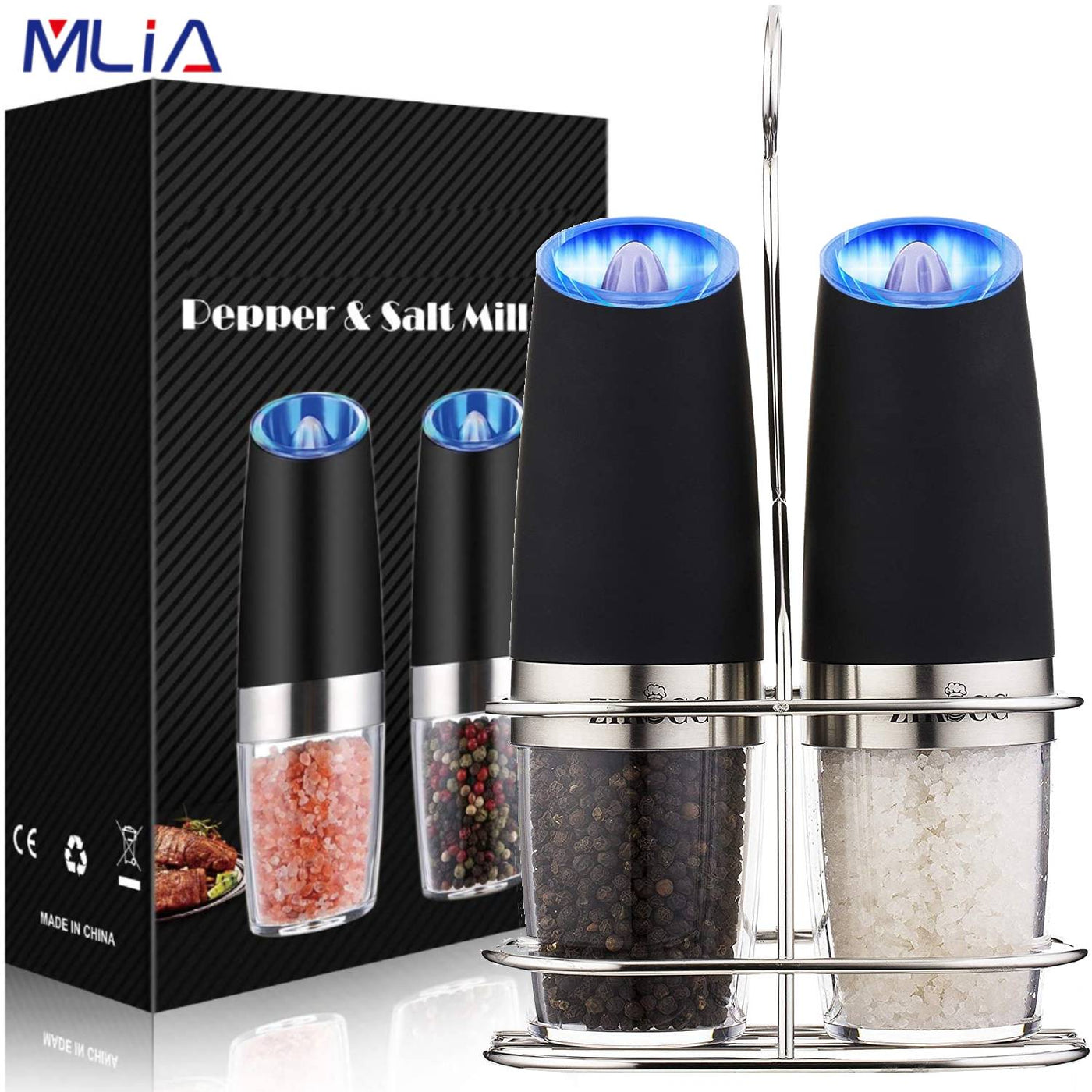 Stainless Steel Electric Pepper Mill and Salt Grinder Set for Fresh Spices