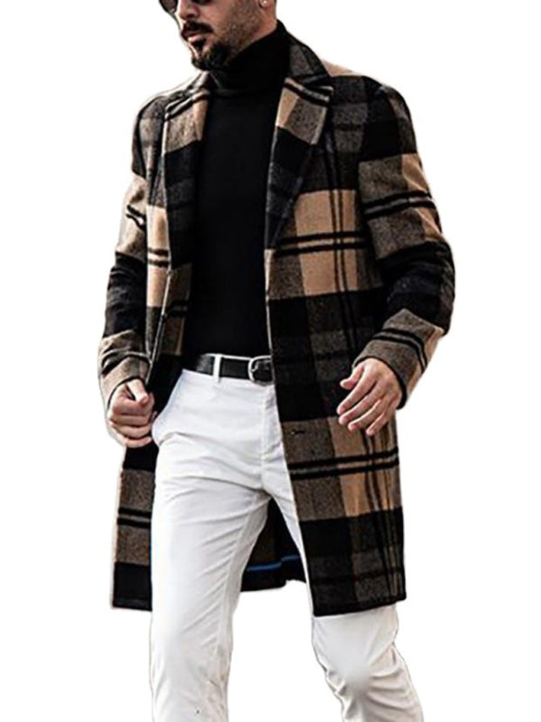 Men's Casual Fashion Plaid Coat Mid Length Coat Coat kakaclo