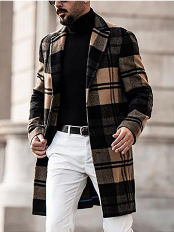 Men's Casual Fashion Plaid Coat Mid Length Coat Coat kakaclo