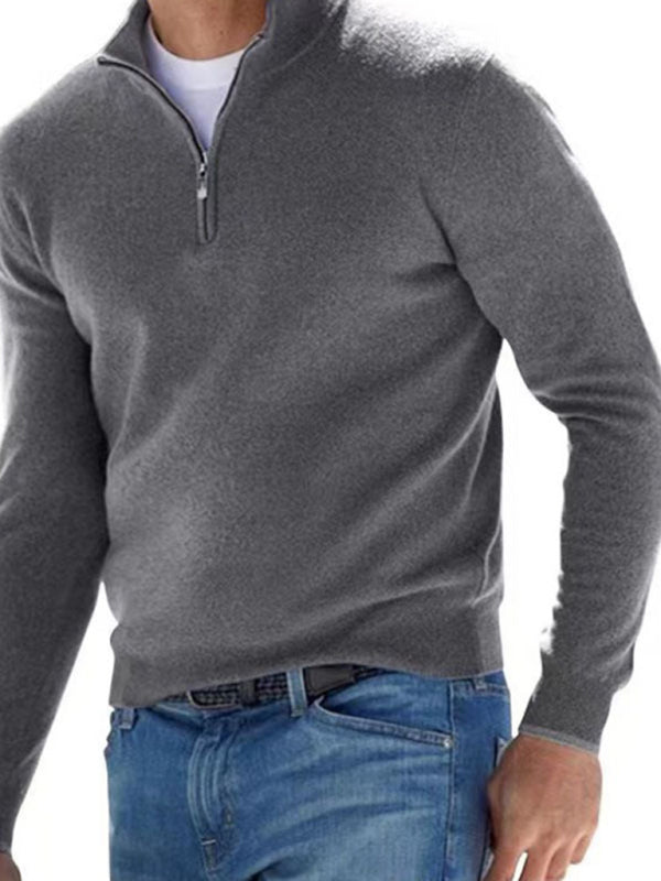 Men's Solid Color Fleece Half Zip Pullover kakaclo