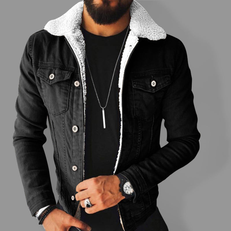 Plush Style Thickened Denim Men's Outer Jacket kakaclo