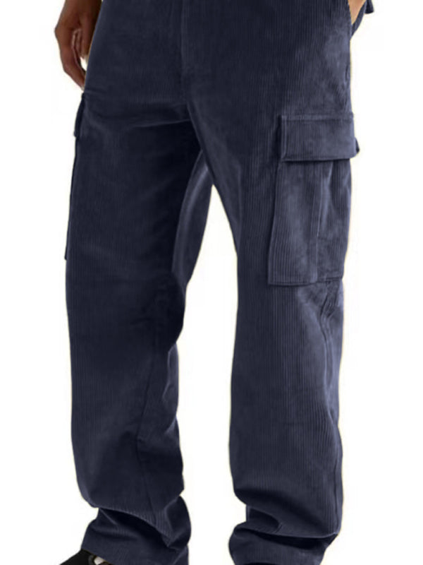 Corduroy multi-pocket straight trousers men's sweeping pants men's casual loose trousers kakaclo