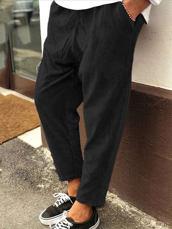 New Men's Corduroy Loose Casual Straight Cropped Pants kakaclo