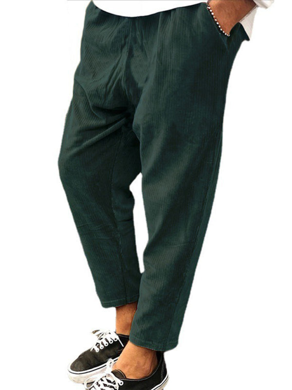 New Men's Corduroy Loose Casual Straight Cropped Pants kakaclo