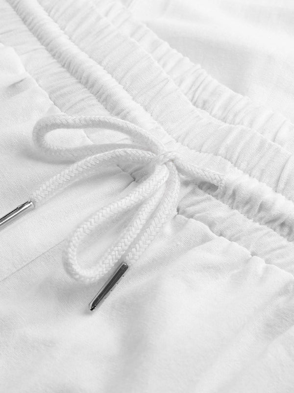Men's Woven Cotton Linen Loose Casual Drawstring Trousers kakaclo