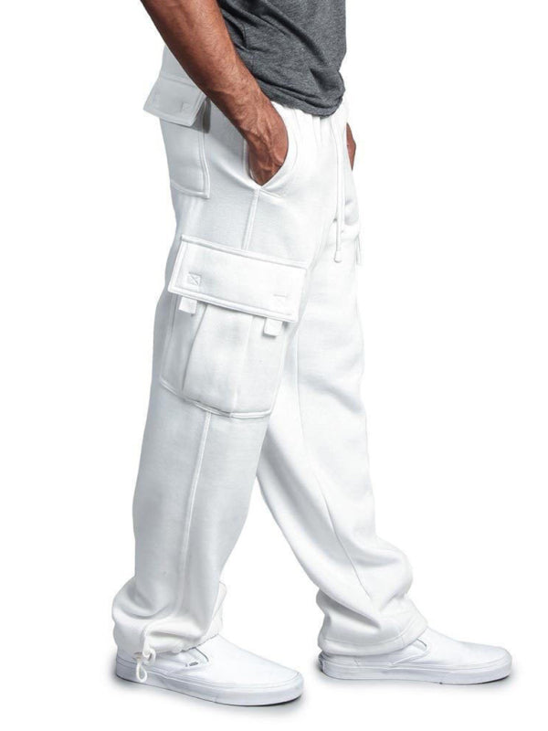 Men's Solid color elastic waist multi-pocket loose fit cargo pants kakaclo