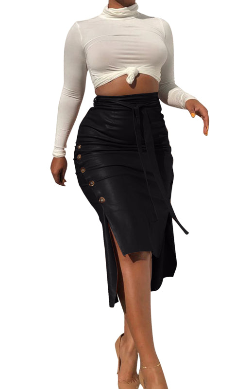 Ladies Casual Fashion Slit Mid Length Slim Skirt kakaclo