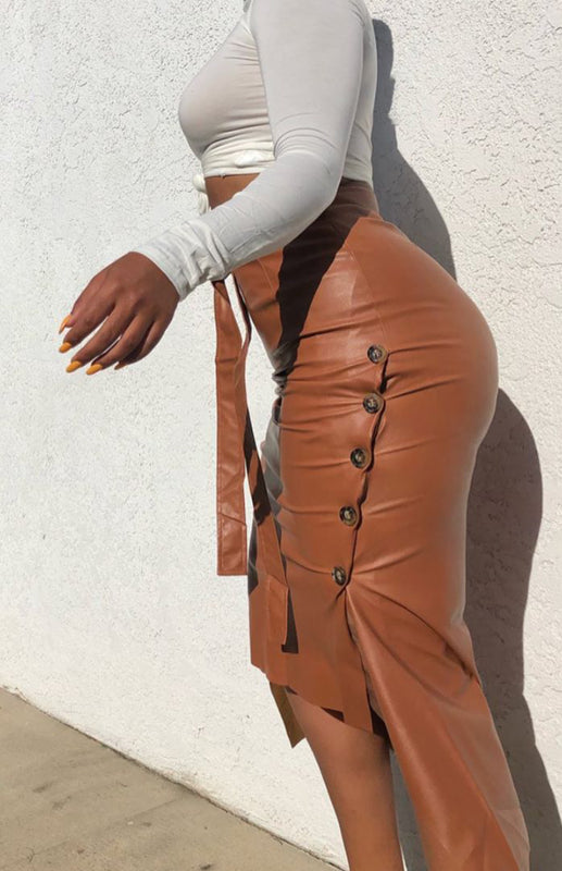 Ladies Casual Fashion Slit Mid Length Slim Skirt kakaclo