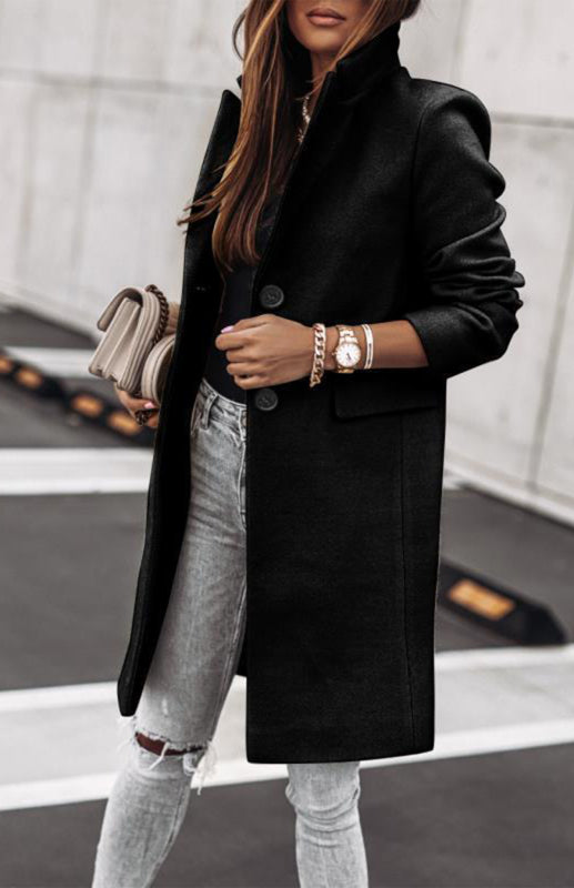 Autumn And Winter Leisure Long Sleeved Tweed Coat kakaclo