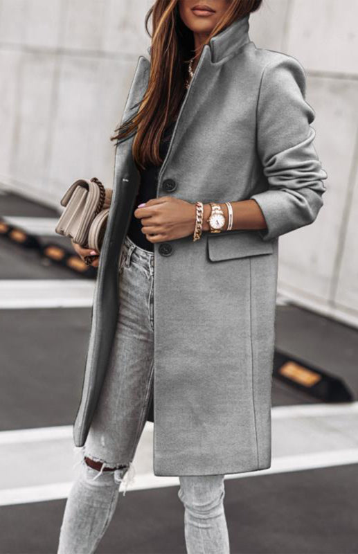 Autumn And Winter Leisure Long Sleeved Tweed Coat kakaclo