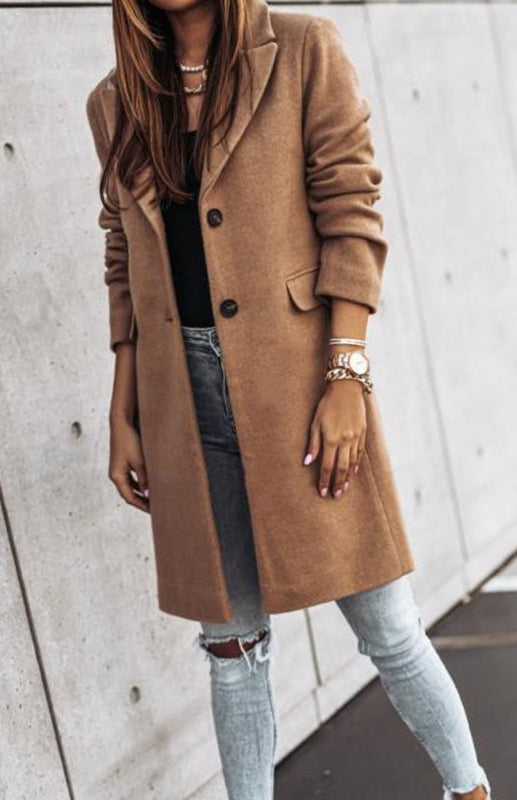 Autumn And Winter Leisure Long Sleeved Tweed Coat kakaclo