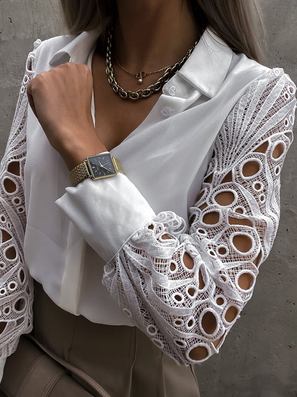 Women's Lace Panel Long Sleeve Shirt Top kakaclo