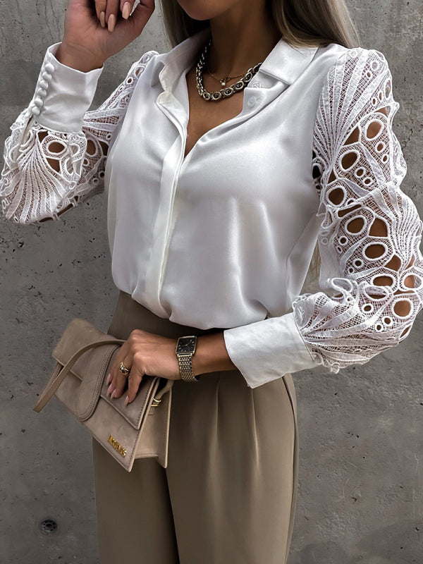 Women's Lace Panel Long Sleeve Shirt Top kakaclo