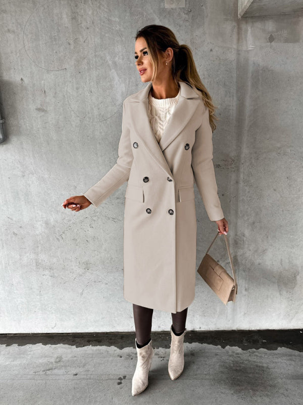 Women’s Classy Business Casual Overcoat With Button Fastens And Front Pockets kakaclo