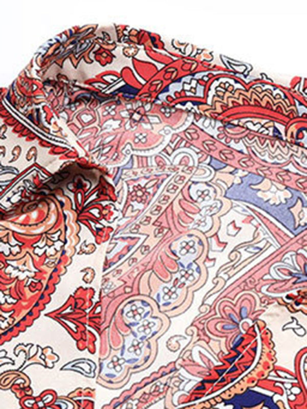 Women's Lace Up Holiday Ethnic Print Dress kakaclo