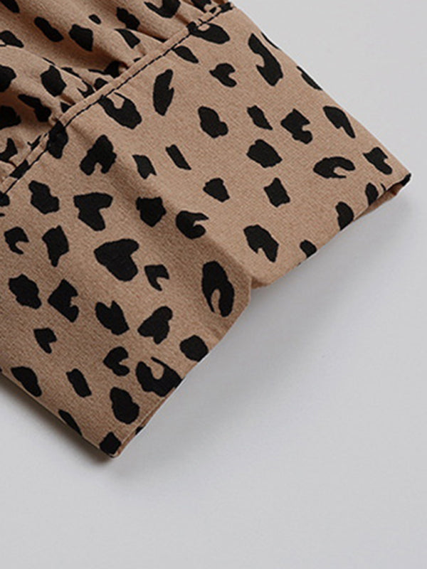 Women's Commuter Leopard Print Tie Shirt kakaclo