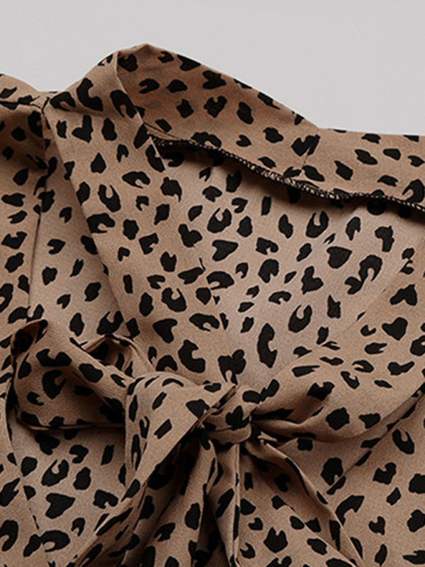 Women's Commuter Leopard Print Tie Shirt kakaclo