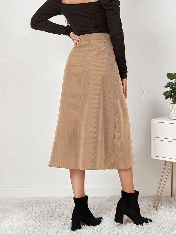 Corduroy Skirt Single Breasted High Waisted Skirt kakaclo